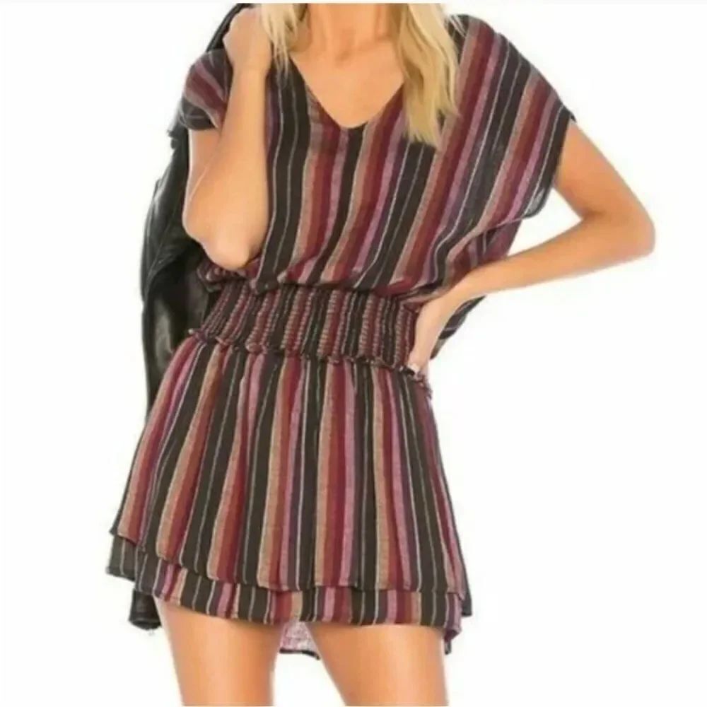 Rails Mini Dress Women Size Small linen blend striped V Neck Multicolored
